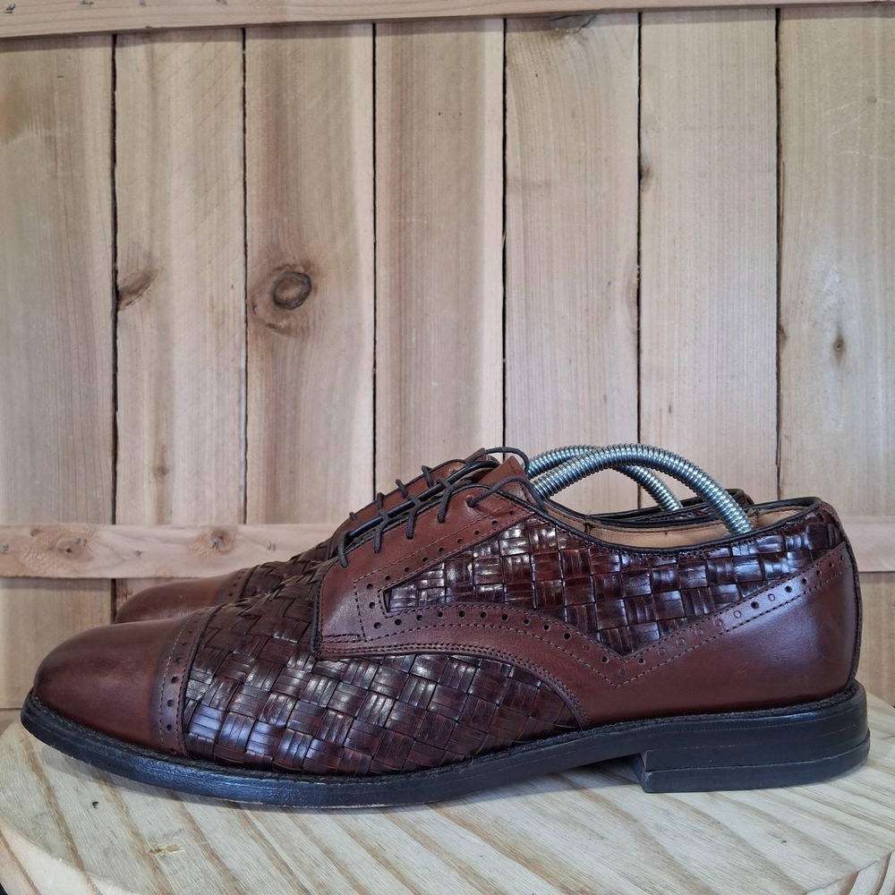 Allen Edmonds Crandon Shoes Mens 11 C Brown Woven Leather Cap Toe Oxford USA